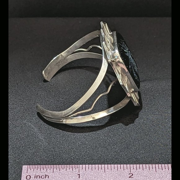 Large Majestic Silver & Black Spider HALLOWEEN Sterling Silver Dichroic Bracelet - Picture 10 of 13